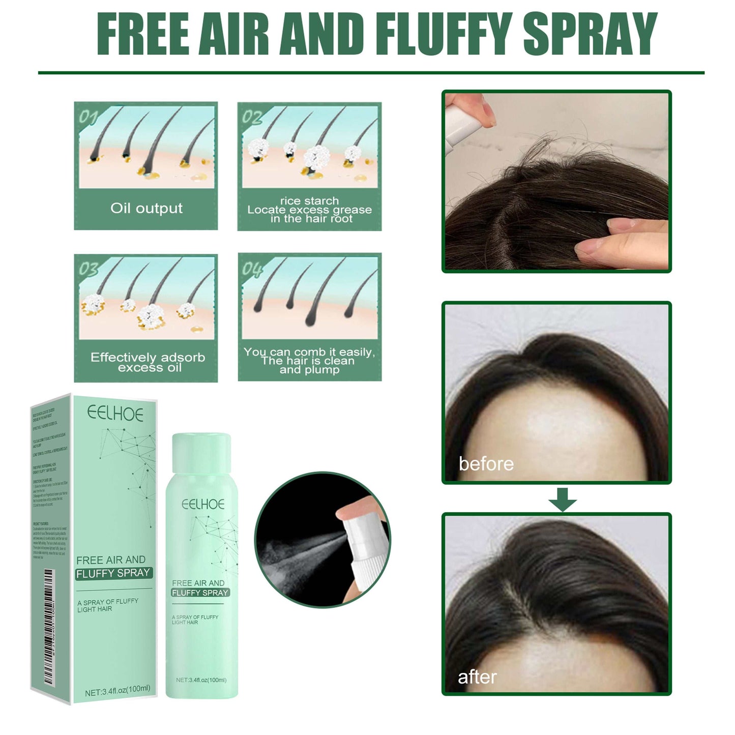 No-Wash Dry Hair Spray for Oily Hair - Instant Volume & Freshness